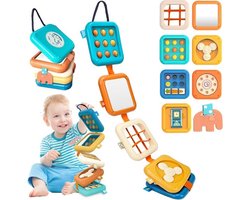 Montessori-speelgoed – 8-in-1 Busy Board voor Baby & Peuter – Sensorisch Reisspeelgoed voor Auto, Kinderwagen & Vliegtuig – Montessori Activiteitenketting voor Fijne Motoriek & Cognitieve Ontwikkeling – Geschikt Voor 1-3 Jaar