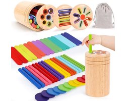 Montessori speelgoed - Speelgoed voor baby's vanaf 1 jaar, meisjes en jongens - Cadeau voor meisjes en jongens - Kleursorteerspel, speelgoed voor kinderen, speelgoed voor de motoriek, houten speelgoed vanaf 1 jaar