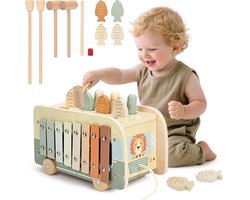 Montessori speelgoed vanaf 1 jaar, 7-in-1 hamerspel visspel magneet houten speelgoed motorisch speelgoed, xylofoon kinderen 1 jaar, cadeau kinderspeelgoed vanaf 1 2 3 jaar meisjes en jongens