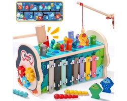 Montessori speelgoed - vanaf 1 jaar motoriek speelgoed - kinderspeelgoed - houten speelgoed - xylofoon kindervisspel - hamerspel cadeau - 1 jaar jongen meisje