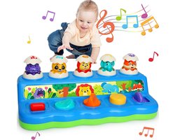 Montessori-Speelgoed voor 1 Jaar Oud, Pop-Up Dieren Speelgoed met Muziek, Dierengeluid, Licht, Vroeg Leren Muzikaal Babyspeelgoed 9-12-18 Maanden, Babyspeelgoed 1 Jaar voor Meisjes Jongens
