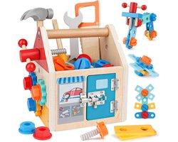 Montessori Speelgoed voor 3 4 5 Jaar Oude Jongen Verjaardagscadeaus, Houten Kids Tool Set Pretend Play Peuter 3+, Bouw Stam Bouwspeelgoed voor Kid 3-5