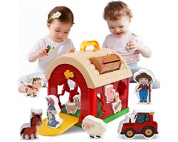 Montessori-speelgoed voor jongens en meisjes van 1, 2 en 3 jaar, speelgoedset met boerderijdieren, educatief speelgoed voor het sorteren van vormen, ontwikkelt fijne motoriek, leuk speelgoed voor kleuters