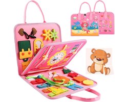 Montessori Speelgoed voor Kinderen - Educatieve Leeractiviteit Sensorisch Bord - Ontwikkelend Sensorisch Speelgoed voor Fijne Motoriek, Reisspeelgoed voor Vliegtuigauto - Cadeau voor Jongens en Meisjes - Roze