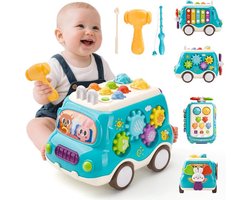 Montessori speelgoedauto met xylofoon, Geschikt voor jongens van 1 jaar; muzikaal babyspeelgoed; educatief Montessori speelgoed en spellen Geschikt voor kinderen van 1-2 jaar; een cadeau Geschikt voor babyjongens of -meisjes (blauw).