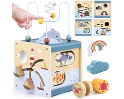 Montessori speelkubus - Motorische vaardigheden kubus - Motorisch speelgoed - Baby activiteitenkubus - 6-in-1 activiteitenkubus voor baby's - Houten speelgoed cadeau voor meisjes en jongens