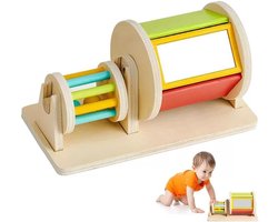 Montessori Spinning Drum, houten speelgoed, muziekspiegel, trommel voor baby's vanaf 6 maanden, Montessori speelgoed baby draaitafel, educatief speelgoed kleine kinderen 1 jaar