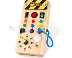 Montessori Stekkerdoos met LED-lichtjes – Houten activiteitenbord – Sensorisch speelgoed voor motorische ontwikkeling – Educatief speelgoed voor baby’s en peuters vanaf 1 jaar