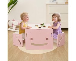 Montessori-tafel met 2 stoelen – roze – set van 3