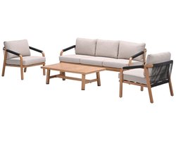 Monti loungeset - 4-dlg - light teaklook - rope lava zwart - gobi sand