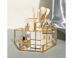 MONTKIARA Make-up Organizer Beauty Organizer Tray sieraden penseelhouder goud, glas cosmeticadoos, helder decoratief dienblad goud