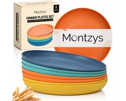 Montzys® 8-Delige Borden Set - Bordenset 6 & 8 Persoons - Camping & Picknick - 23CM - Bio Plastic Herbruikbaar