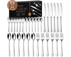 Montzys® Bestekset 6 Persoons - 30-Delige Bestek Set - RVS & Vaatwasserbestendig - Steakmessen - Gebaksvorkjes & Lepels - Messen & Vorken