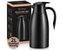 Montzys® Dubbelwandige Thermoskan - 2 Liter - RVS Isoleerkan - Dubbelwandig voor Warme & Koude Dranken o.a. Thee & Koffie