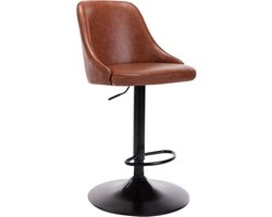 Monza barkruk met cognac kunstleder en zwart metalen frame