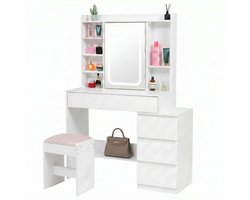 Monza Home® Kaptafel - Make up tafel met LED spiegel, 3 extra laden en kruk - Wit