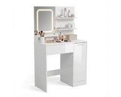 Monza Home® Kaptafel met LED Spiegel – Make Up Tafel – Wit – Incl. Kastje