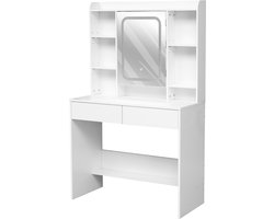 Monza Home® Kaptafel met Spiegel en LED Verlichting Instelbaar – Make up Tafel – Wit