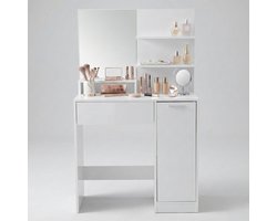 Monza Home® Make-up Tafel – Kaptafel met Spiegel – 1 Lade – Kast – 2 Planken – Wit