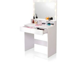 Monza Home® Make-up Tafel – Kaptafel met Spiegel en Verlichting – 2 Laden – 3 Vakken – Wit