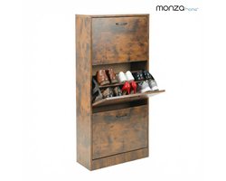 Monza Home® Schoenenkast - 3 Kleppen - Schoenenrek - 60x24x120 cm - Vintage Bruin