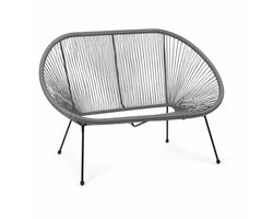 Monza Home® Tuinbank 2-zits – Grijs PE Rattan – Weerbestendige Buitenbank – Metalen Frame – 120 cm
