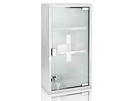 Monzana - Medicijnkastje met Slot - Zilver - RVS - 48,5cm x 25cm x 12cm