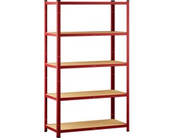 Monzana Stellingkast - Metaal 5 MDF planken tot 875kg 190X90X40 – Rood