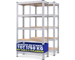 MONZANA Stellingkast Opbergrek Set van 2 180x90x40 cm - 875 kg totaal draagvermogen - 5 planken 175 kg per plank - Zilver