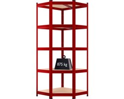 Monzana Stellingkast - Schroefloos 5 Schappen MDF 180x70x40cm - Rood