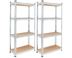 Monzana Stellingkast - Set van 2 170x75x30cm 280kg 4 MDF Planken - Zilver