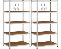 Monzana Stellingkast - Set van 2 190x90x60cm 5 planken 875kg - Zilver