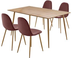 Monza|Set eettafel 160 cm en 4 stoelen in Rose / Eik