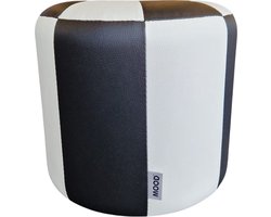 Mood Poef hoog Lederlook - Zwart en wit - gestreept - 40 x 34 x 40 cm