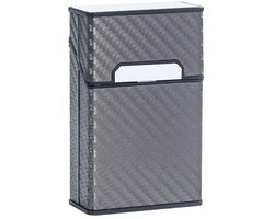 MoodLux | Luxe PU Leren Sigarettenhouder Gray Carbon Look met Spiegel – Draagbaar Sigarettendoosje & Box met Flip Top – Opbergdoosje voor 20 Sigaretten – Voor Mannen & Vrouwen – Cigarette Case – 7 Kleuren