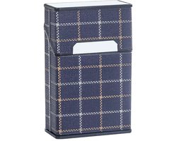 MoodLux | Luxe PU Leren Sigarettenhouder Navy Blue Carbon Look met Spiegel – Draagbaar Sigarettendoosje & Box met Flip Top – Opbergdoosje voor 20 Sigaretten – Voor Mannen & Vrouwen – Cigarette Case – 7 Kleuren