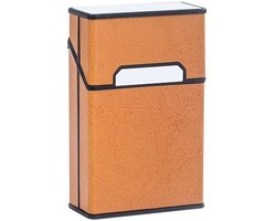 MoodLux Sigarettenhouder - Luxe PU-Leer - met spiegel & Flip-Top - Magnetische sluiting - Mannen & Vrouwen - 20 sigaretten - Compact - Caramel