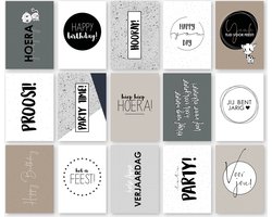 MOODZ design - Set kaarten 'Feest en verjaardag' | A6 formaat | 15 stuks | wenskaart | ansichtkaart | postkaart