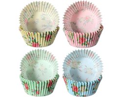 Mooie 100PCS Bloem Cupcake Cases - Schattige Rozen Cupcake Wrappers Set, Voedselveilige Muffin Cups in 4 Kleurrijke Variaties voor Elegante Desserts en Feestelijke Gelegenheden