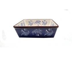 mooie blauwe aardewerk ovenschaal met bloemen vierkant 17 x 17 x 7 cm Small