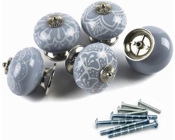 Mooie Blauwe Keramische Knoppen - Grote Porseleinen Ballen voor Kasten en Lades - 5 Stuks Decoratieve Knoppen voor Meubels