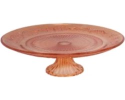 Mooie glazen plateau op voet cakestand taartplateau met relief in de kleur Orange 25 cm