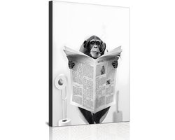 Mooie krant dier muur kunst zwart en wit canvas bedrukte cabine badkamer decoratie bad muur afbeelding, frameloos (aap, 1 stuk - 30 x 40 cm)