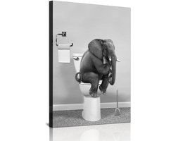 Mooie krant dier muur kunst zwart en wit canvas bedrukte cabine badkamer decoratie bad muur afbeelding, frameloos (olifant, 1 stuks-60 x 90 cm)