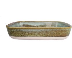 mooie stoneware geglazuurde ovenschaal groen 16 x 23 cm