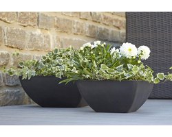 Mooie vierkante bloempot van plastic - winterbestendig (groot: 40 x 40 x 18 cm antraciet)