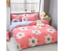 Mooie zachte dekbedovertrekset – Roze met grote witte bloemen – Romantisch – 200 x 200 cm – Dubbelzijdig – met ritssluiting