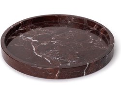 MOOISA - Marmer dienblad rond met rand rood - Tray Ø30cm - MOOISA - rond marmer dienblad - vierkant marmer dienblad - decoratie schaal - tapasplank - serveerplank