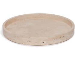 MOOISA - Travertine dienblad rond met rand tray - Ø30cm - rond marmer dienblad - vierkant marmer dienblad - decoratie schaal - tapasplank - serveerplank