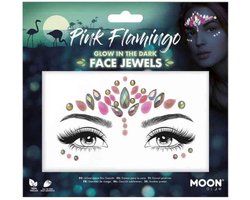 Moon Creations - Moon Glow - Pink Flamingo - Glow In The Dark Gezicht Diamanten Sticker - Roze